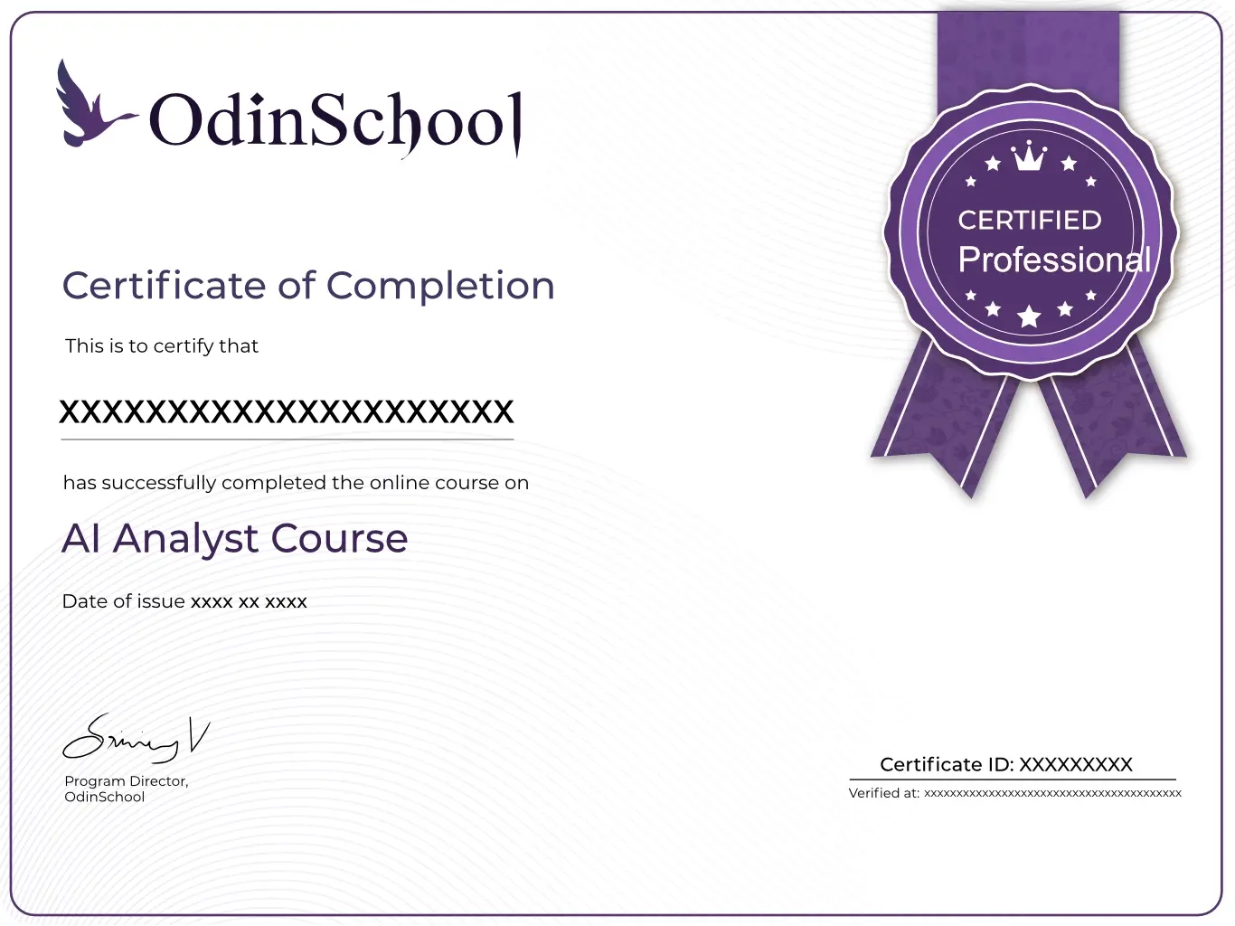 AI Analyst course certificate